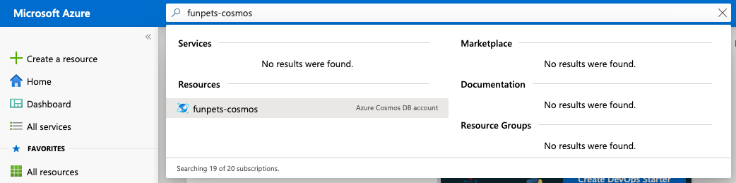 searching your Cosmos DB account